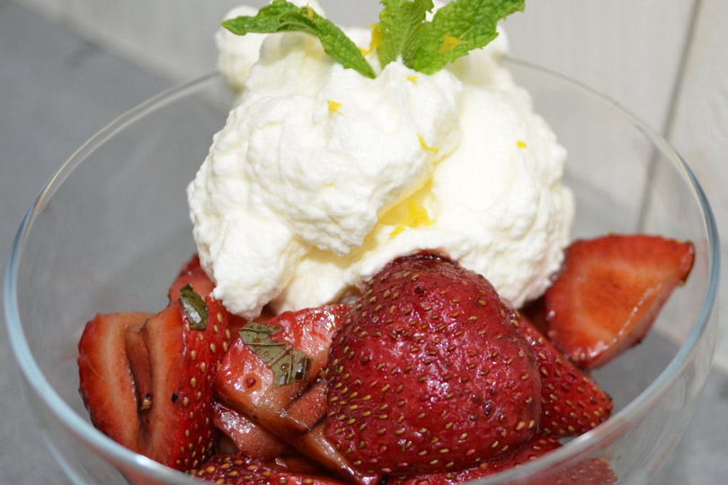Balsamic and Mint Berries with Olive Oil and Lemon Whipped Cream