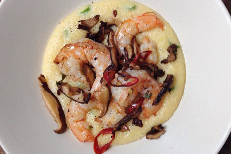 Spicy Shrimp and Shiitake Mushrooms with Creamy Polenta