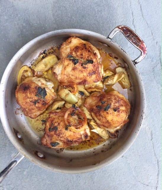 Roasted Chicken Thighs with Lemon and Artichokes